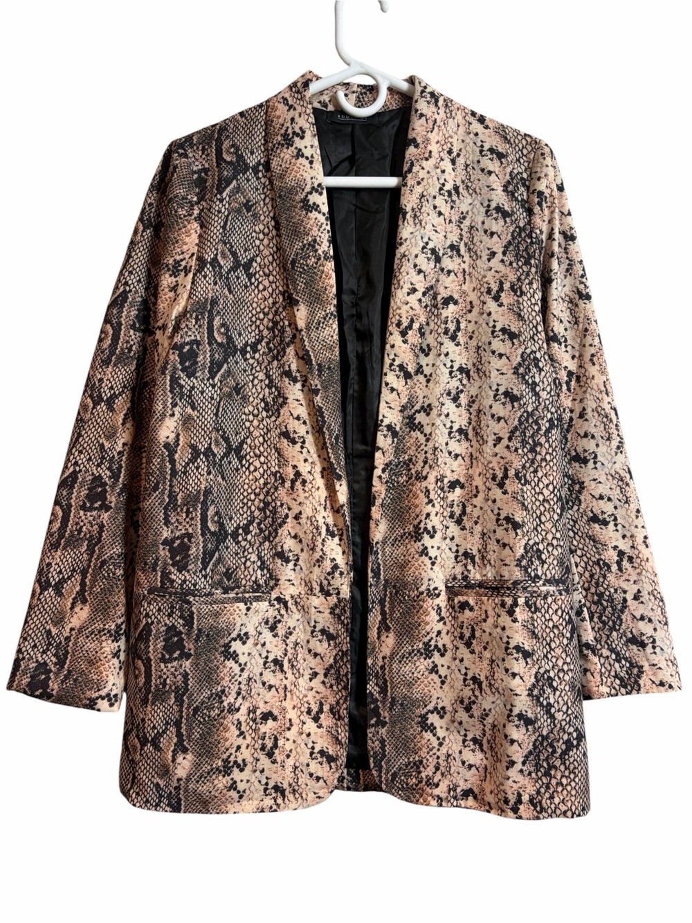 Abbeline Faux Python Snakeskin Fabric Open Front Blazer